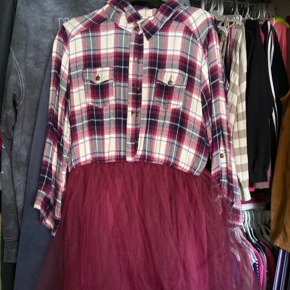Plaid dress with tulle skirt